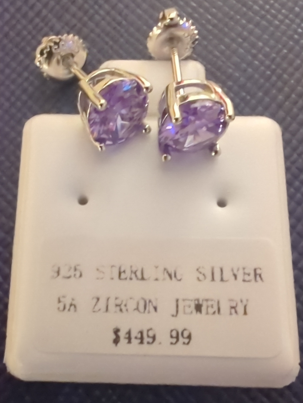 Screw Back Sterling Silver Purple Zircon Stud Earrings
